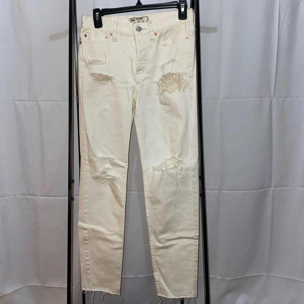 Free People Cream Skinny Jeans